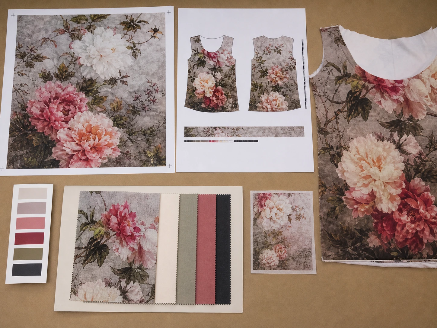 Digital print production file placement sheet fabric and physical sample