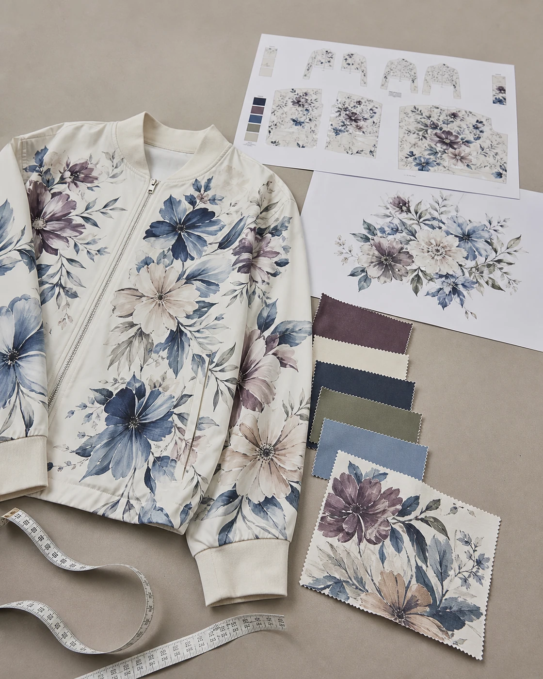 Garment fabric artwork placement and print sample prepared for project review