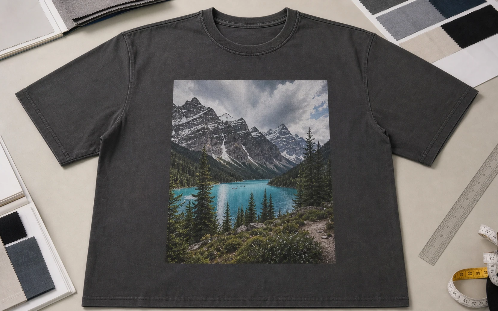 Finished garment showing a flat DTG print area and raised construction limits