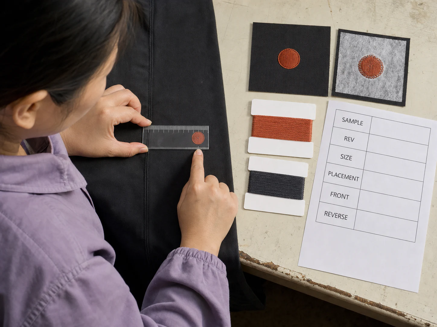 Embroidery sample approval and stitch quality review