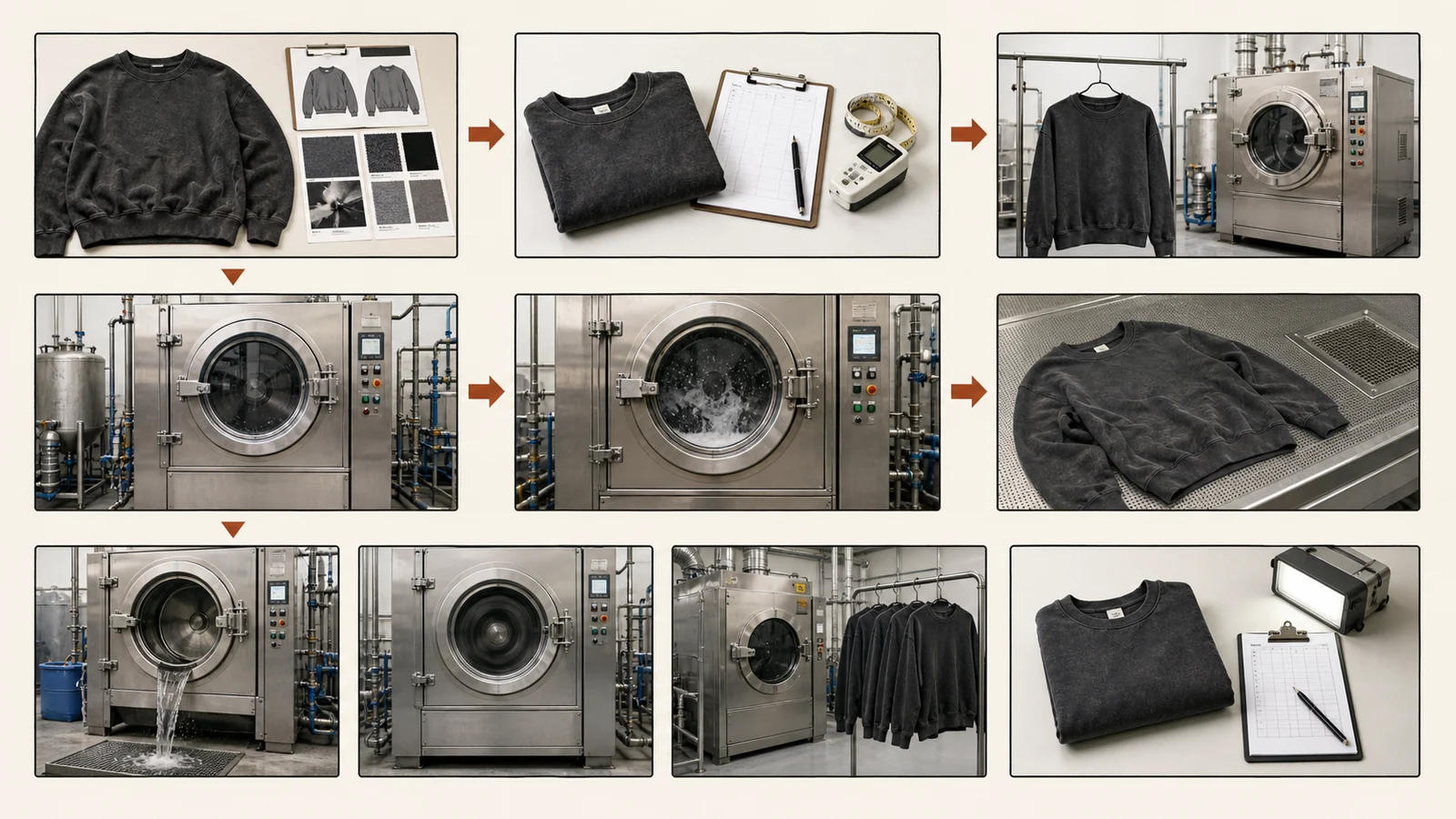 Complete garment wet-process path for Enzyme Wash