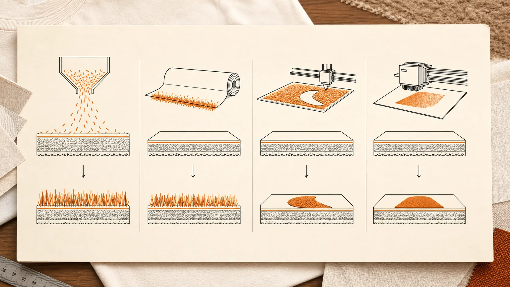 Diagram separating direct flock, flock transfer, plotter flock and printable flock media