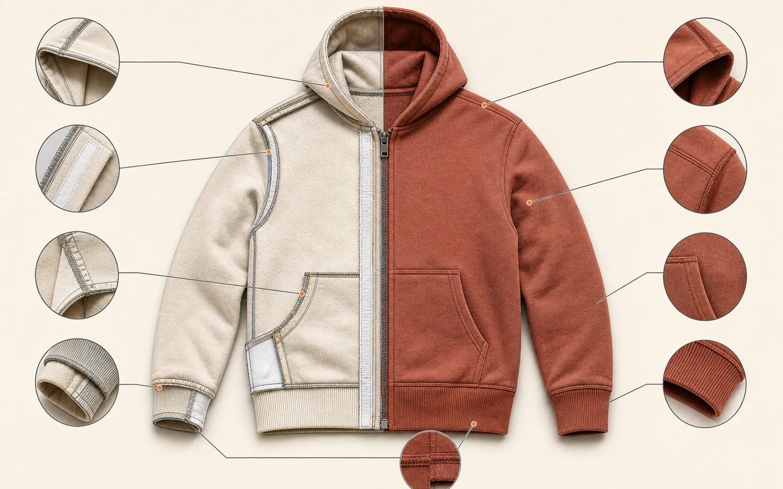 Construction areas that can change the garment-dyed result