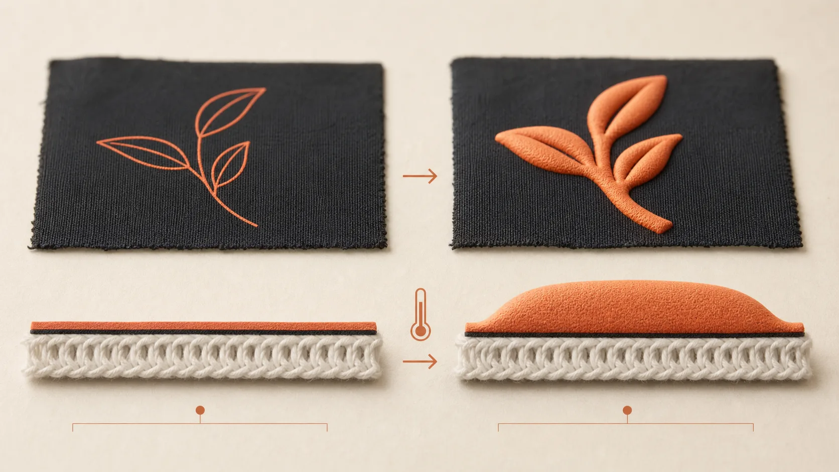 Diagram showing puff ink before and after heat expansion