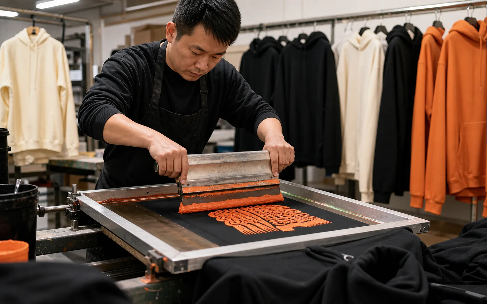Chinese garment printer applying a puff screen-print layer