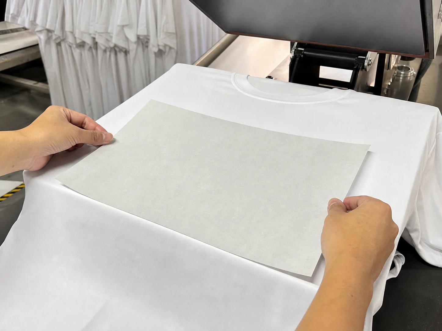 Flat chest area of a polyester T-shirt prepared for a sublimation spot print