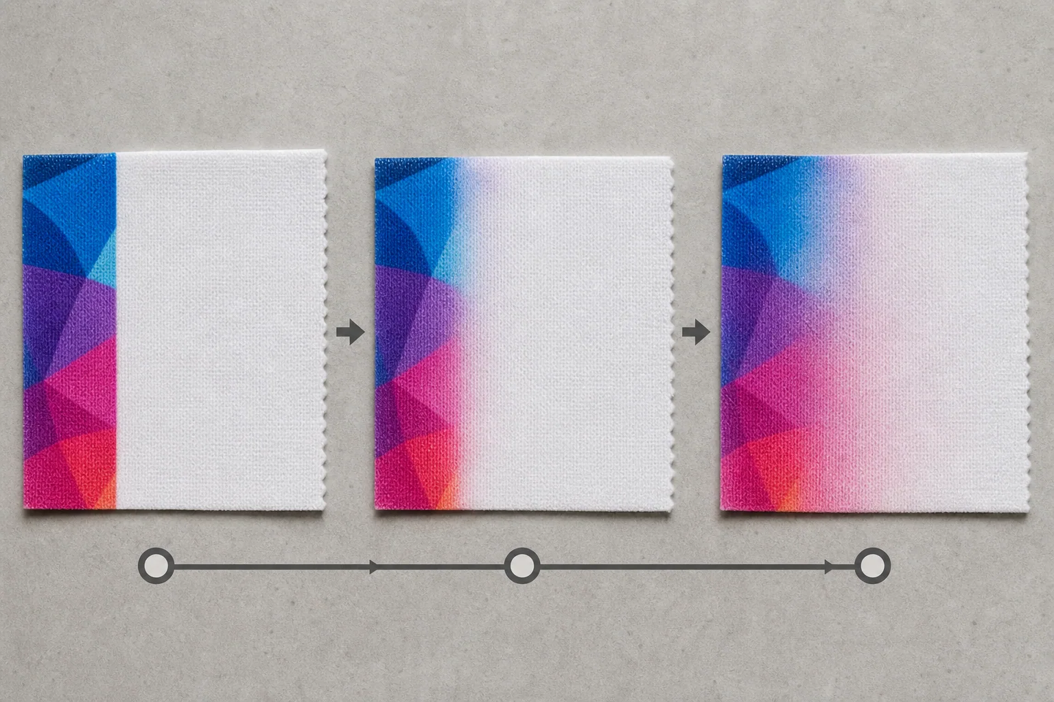 Illustrative timeline from initial appearance to later visible dye migration
