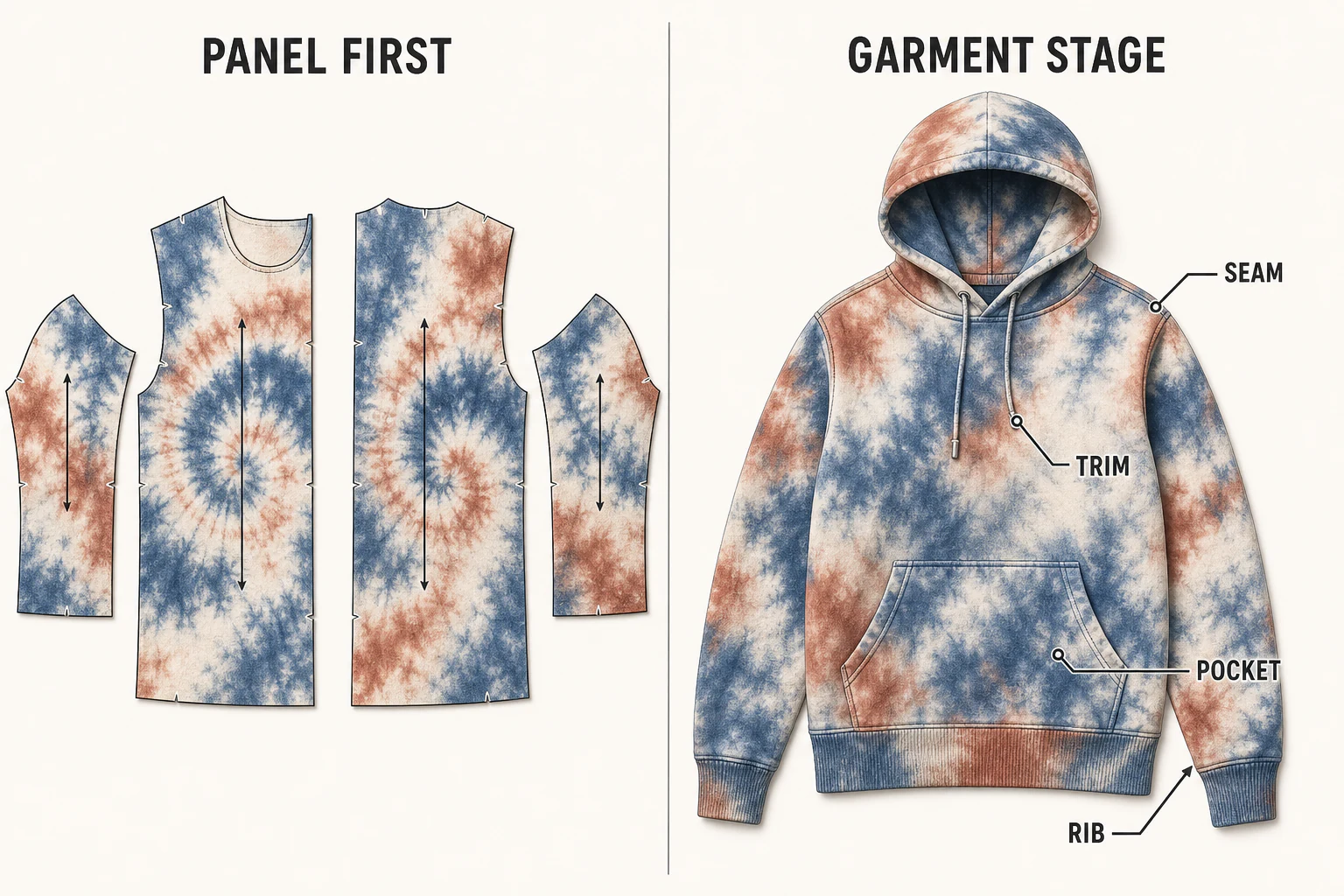Tie-dye before sewing compared with tie-dye on a finished garment