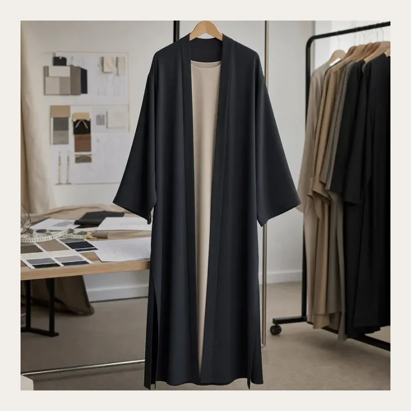 Dark open-front abaya project preview generated for Canton Fashion.