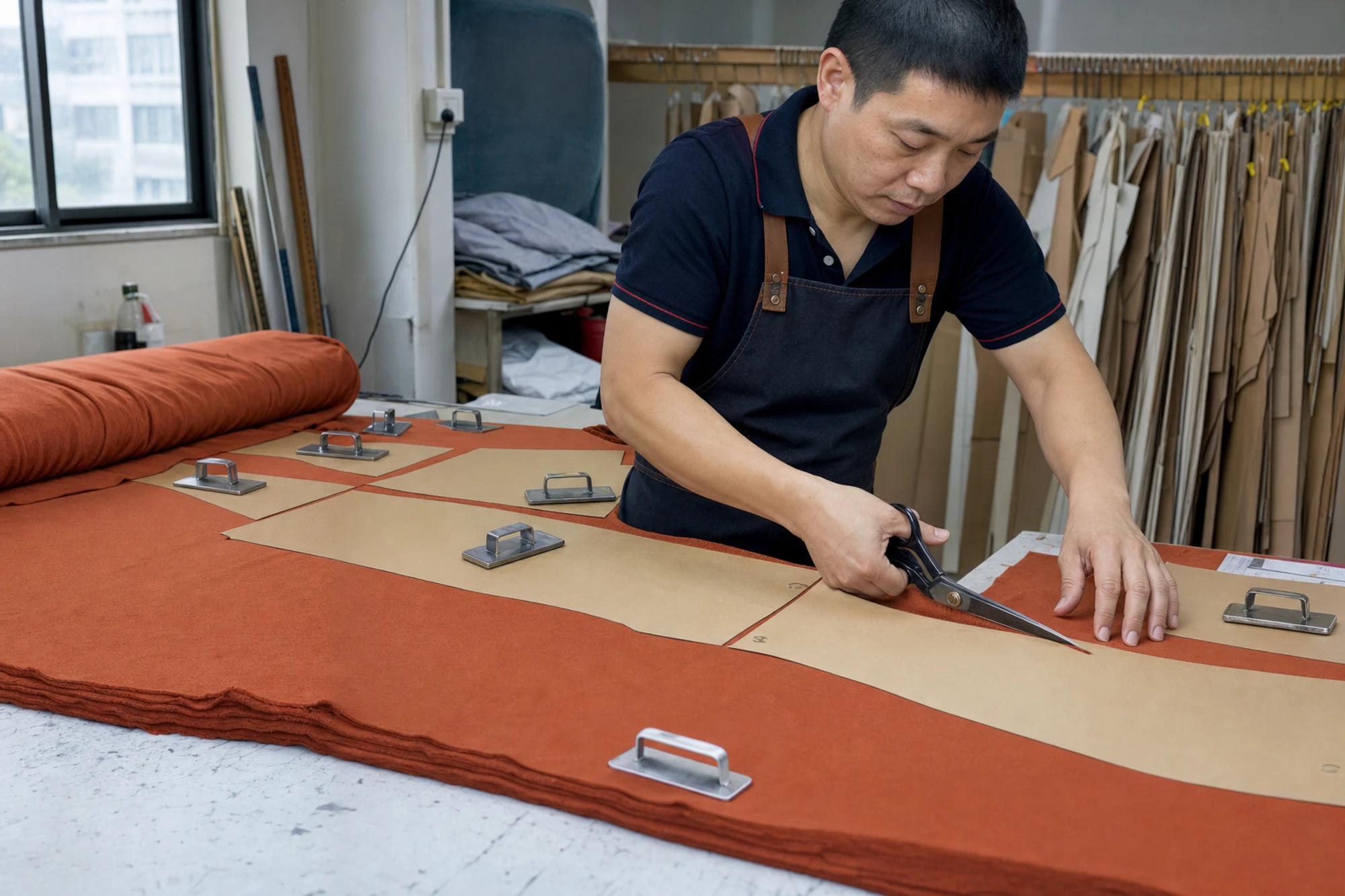 Editorial cover direction for an apparel manufacturing subject, alternate view 2