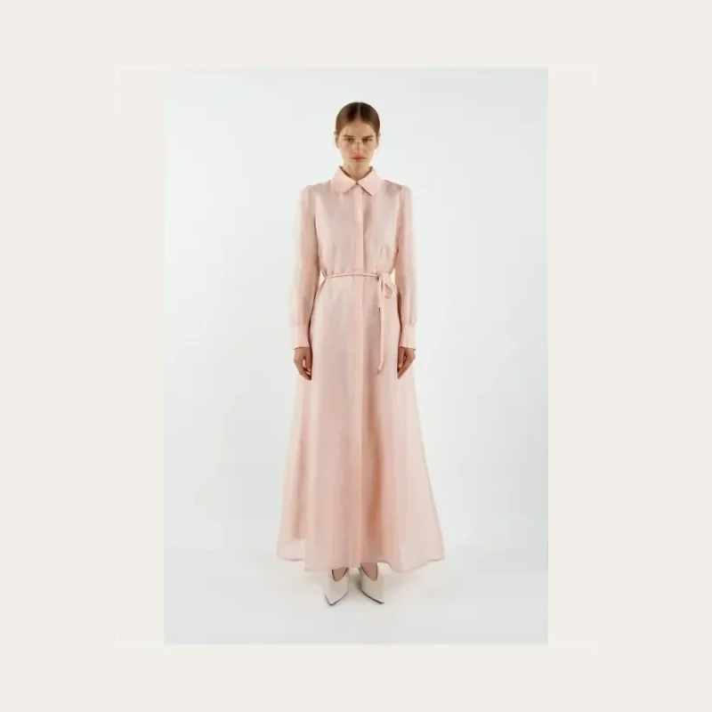 Pink long sleeve maxi dress project photo supplied by Canton Fashion.