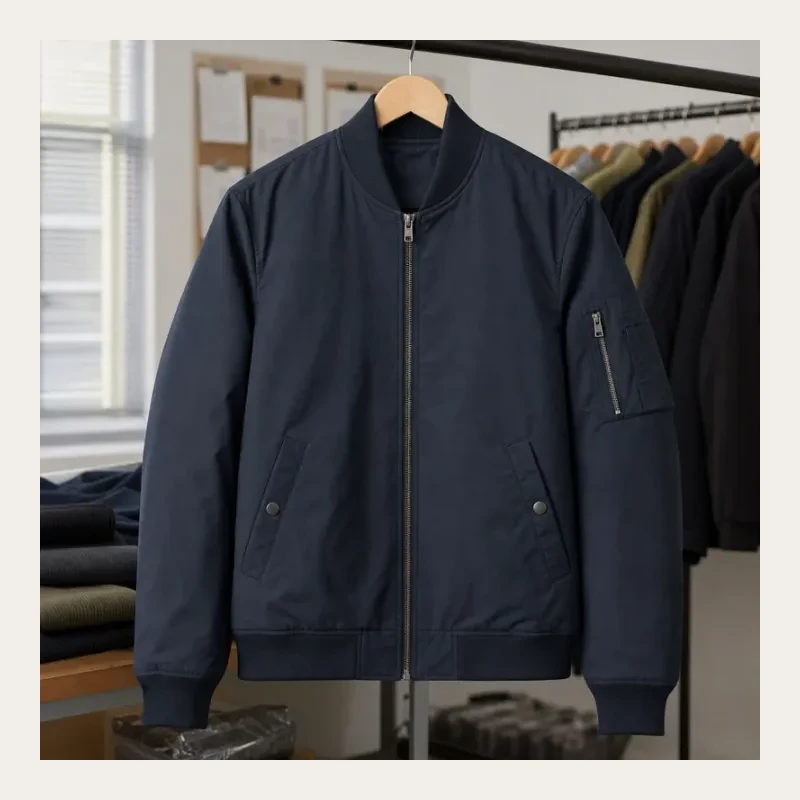 Navy bomber jacket project preview generated for Canton Fashion.