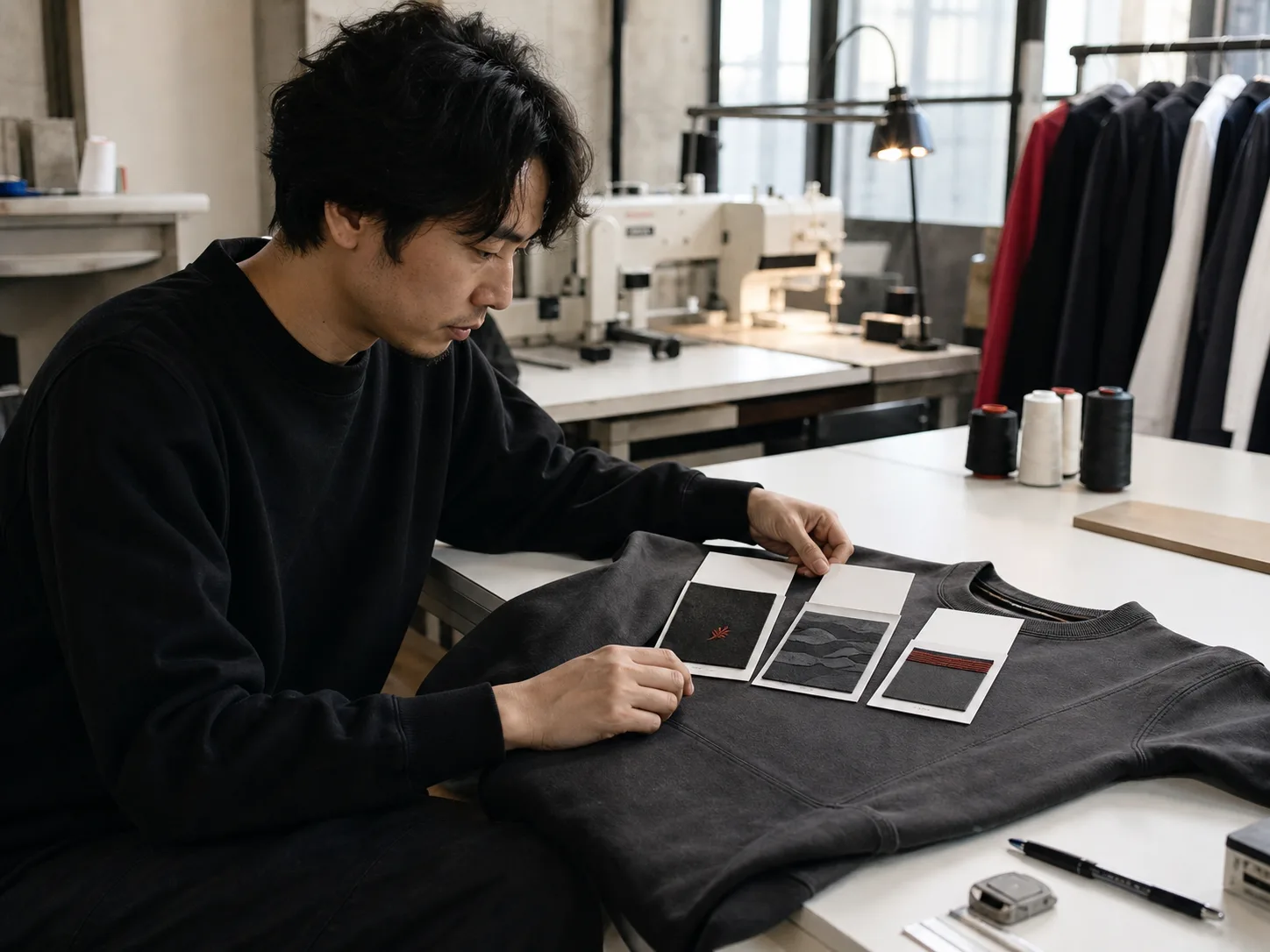 Apparel decoration and finishing samples prepared for review