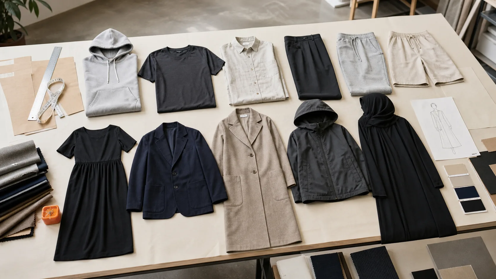 Custom apparel product directions arranged with patterns and fabric swatches.