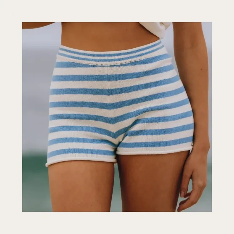 Blue striped knit shorts project photo supplied by Canton Fashion.