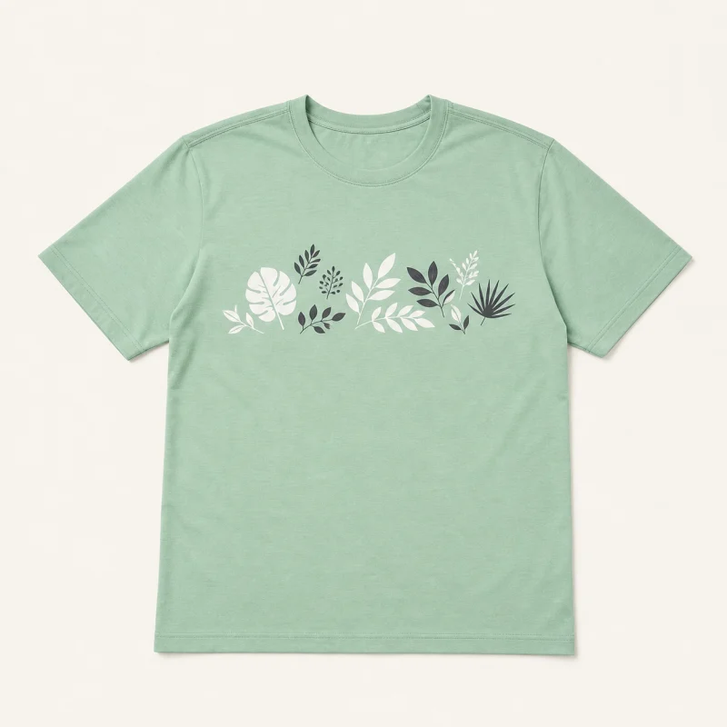 Mint green T-shirt with an original botanical print.