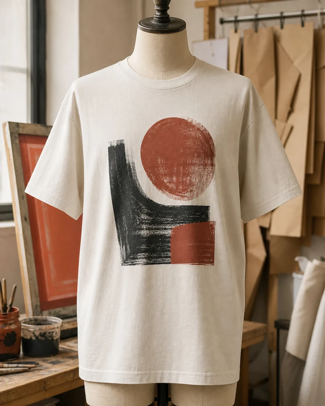 Finished T-shirt with a clear unbranded abstract graphic print.